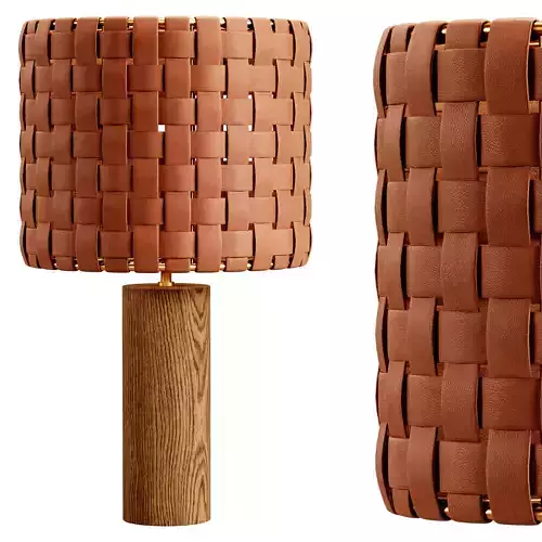 shinola-parker-wood-table-lamp-with-woven-leather-shade lamp made of leather and wood