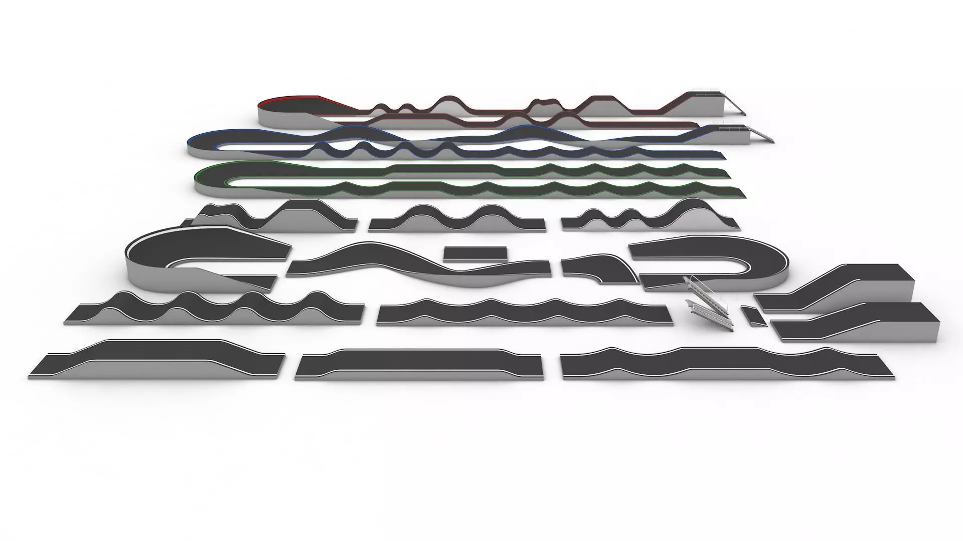 Pump track kit   and 3 pre-built tracks 3D model_0