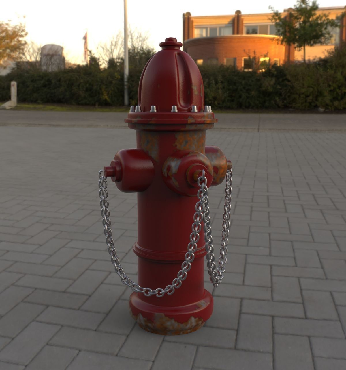 Red fire hydrant water pump Low-poly game ready realistic model Free low-poly 3D model_3