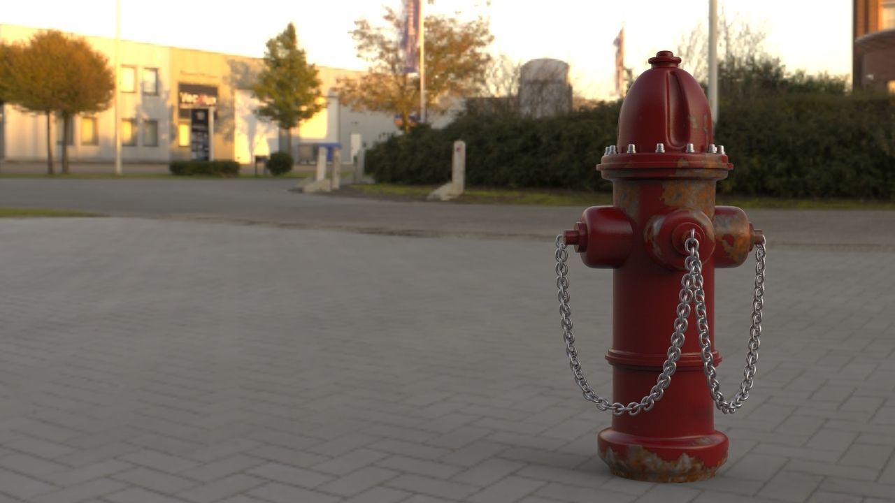 Red fire hydrant water pump Low-poly game ready realistic model Free low-poly 3D model_6