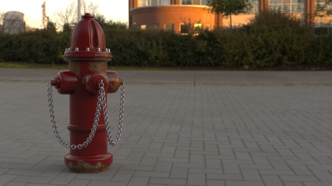 Red fire hydrant water pump Low-poly game ready realistic model Free low-poly 3D model_7