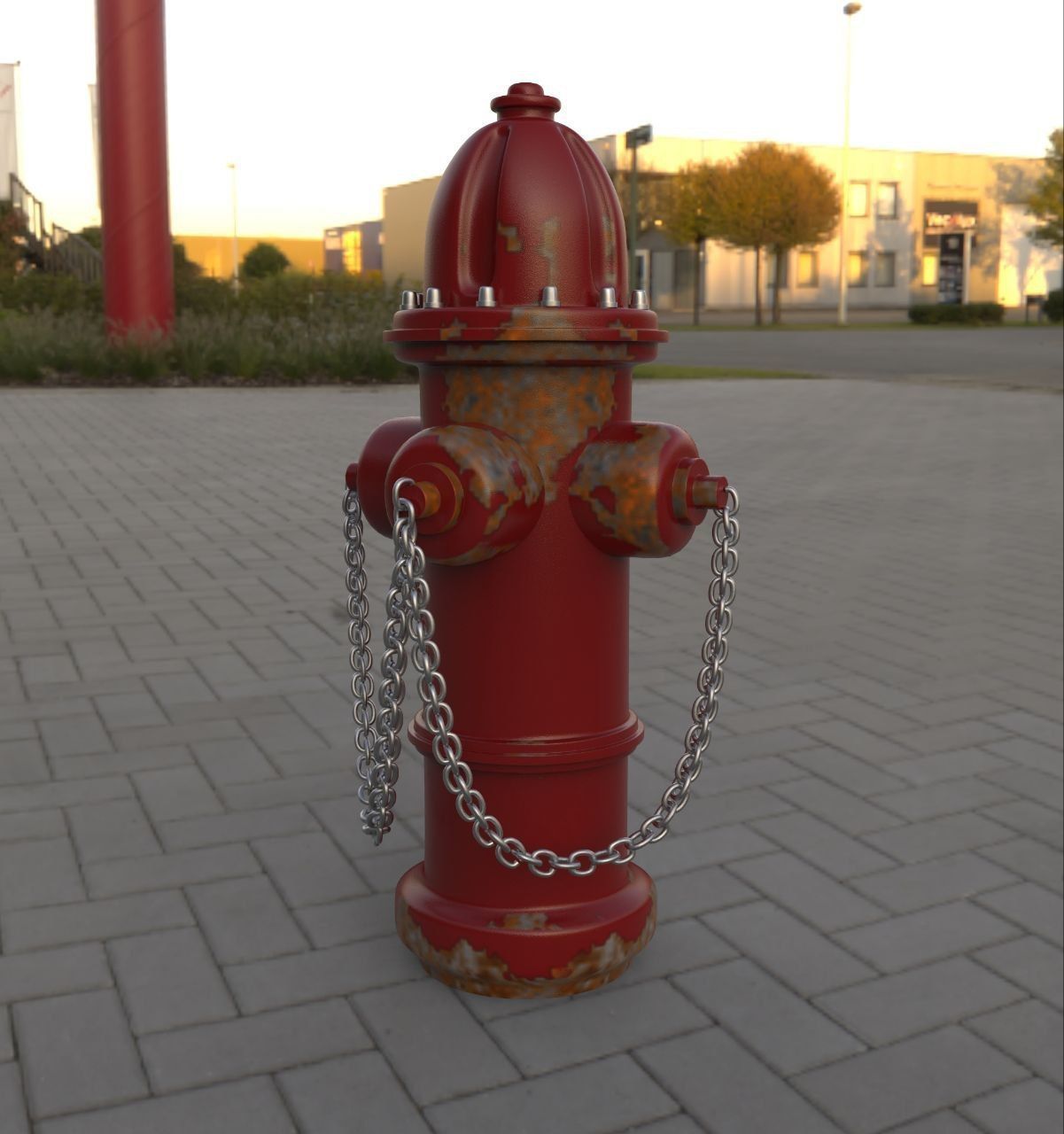 Red fire hydrant water pump Low-poly game ready realistic model Free low-poly 3D model_2