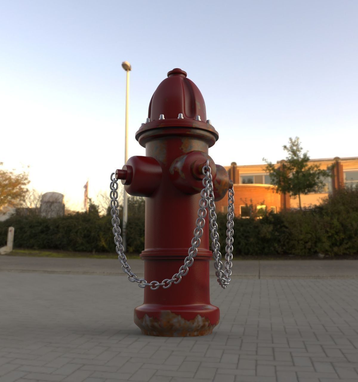 Red fire hydrant water pump Low-poly game ready realistic model Free low-poly 3D model_4