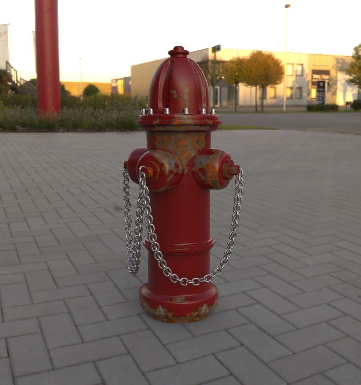 Red fire hydrant water pump Low-poly game ready realistic model Free low-poly 3D model_1
