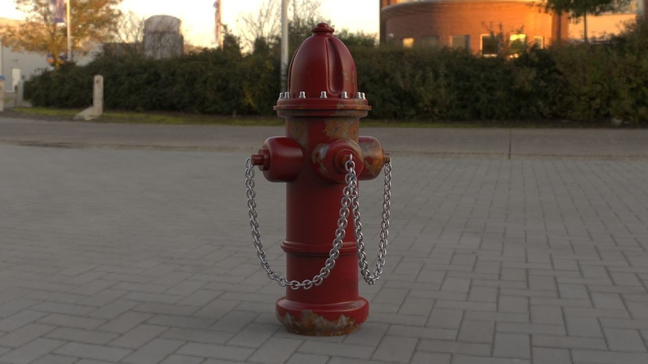 Red fire hydrant water pump Low-poly game ready realistic model Free low-poly 3D model_9
