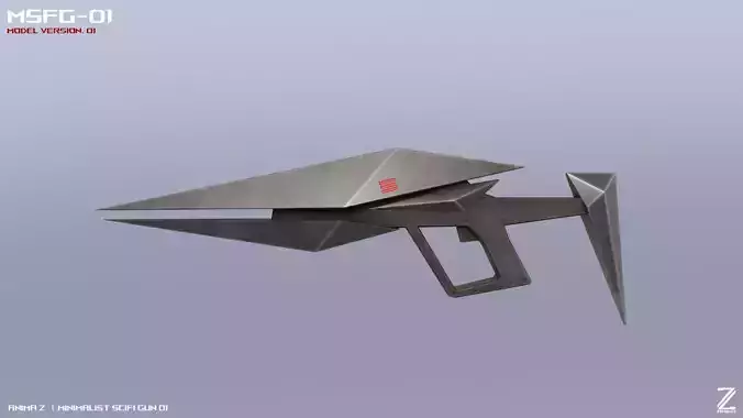 Minimalist scifi gun Low-poly 3D model