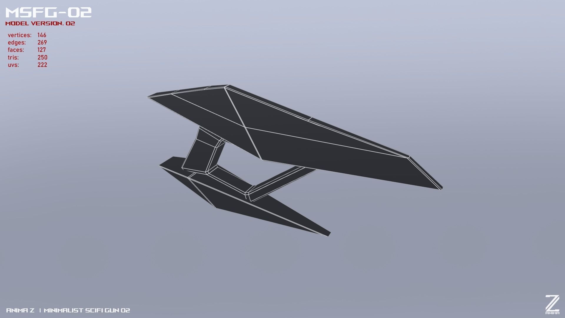 Minimalist scifi gun Low-poly 3D model_12