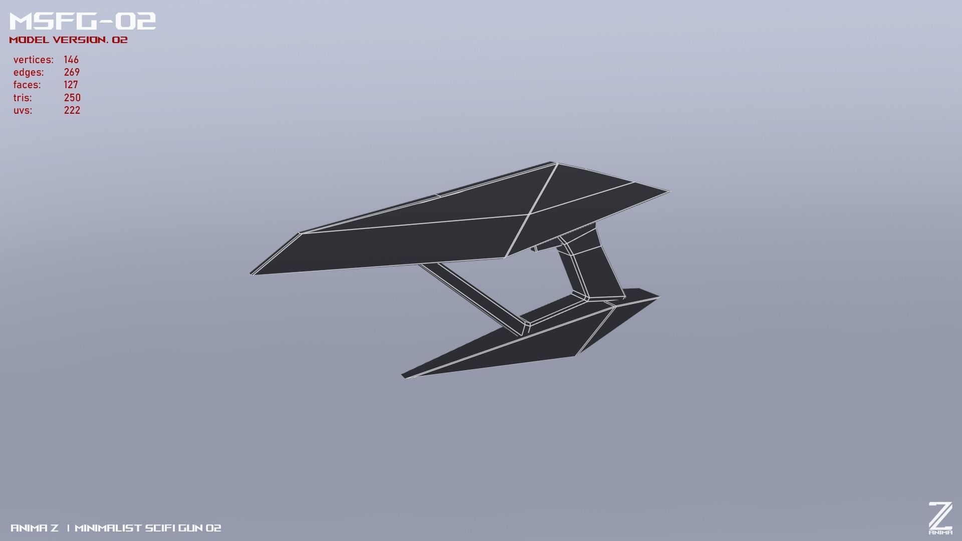 Minimalist scifi gun Low-poly 3D model_10