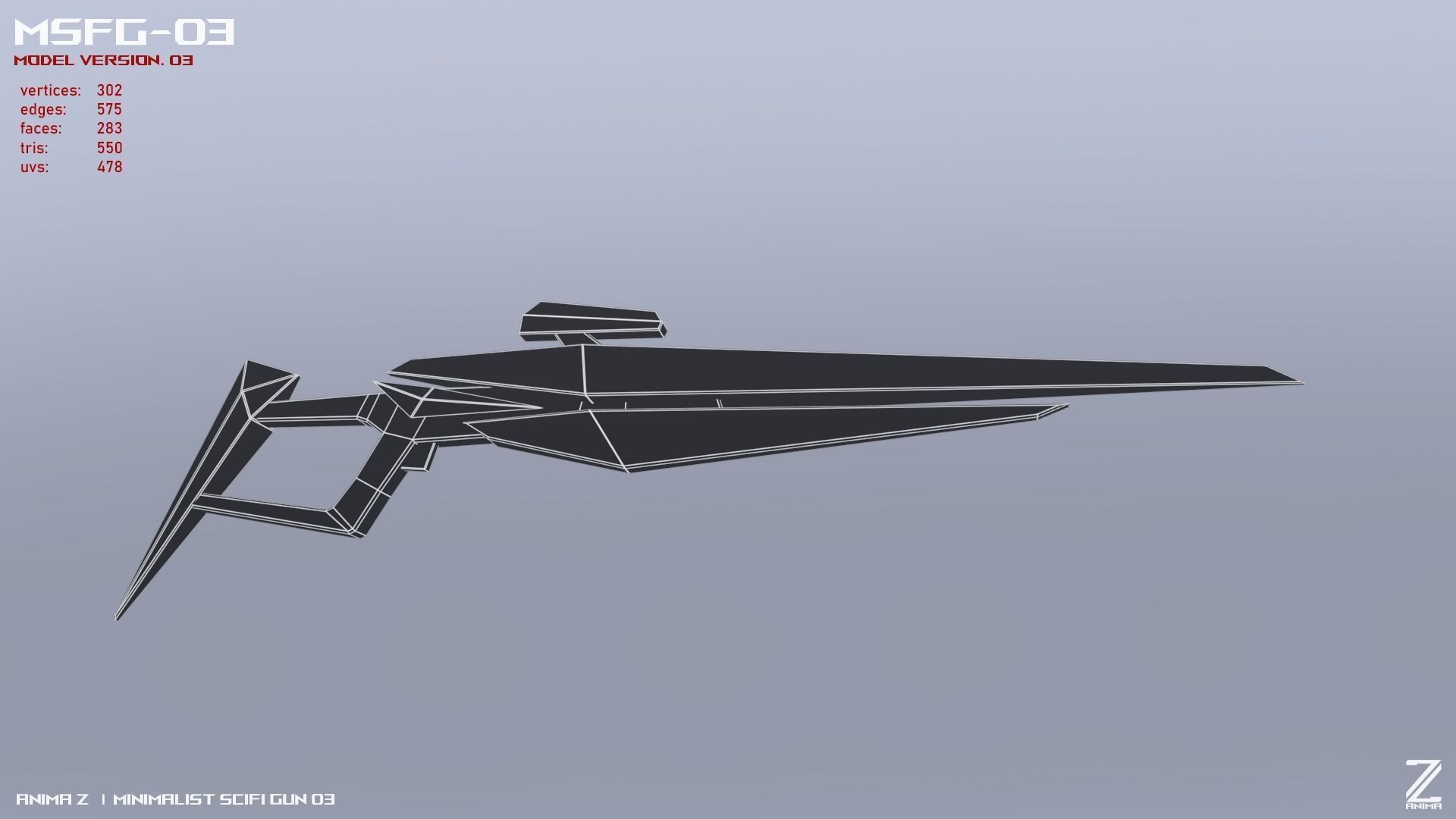 Minimalist scifi gun Low-poly 3D model_14