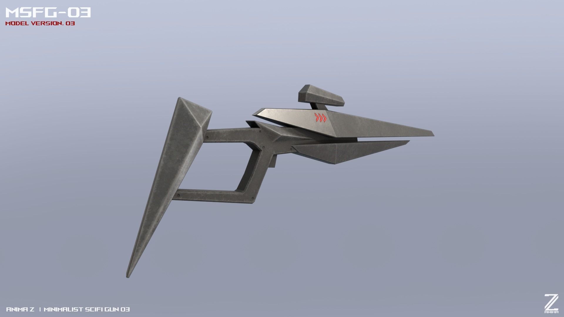 Minimalist scifi gun Low-poly 3D model_7