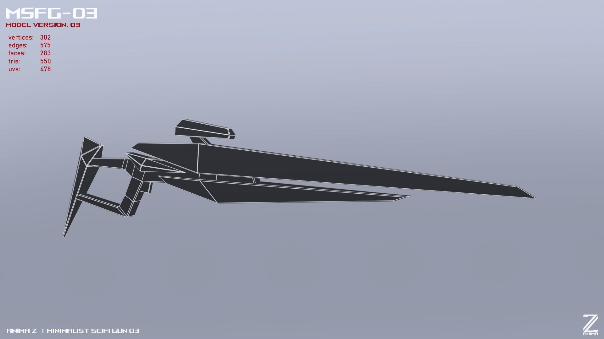 Minimalist scifi gun Low-poly 3D model_12