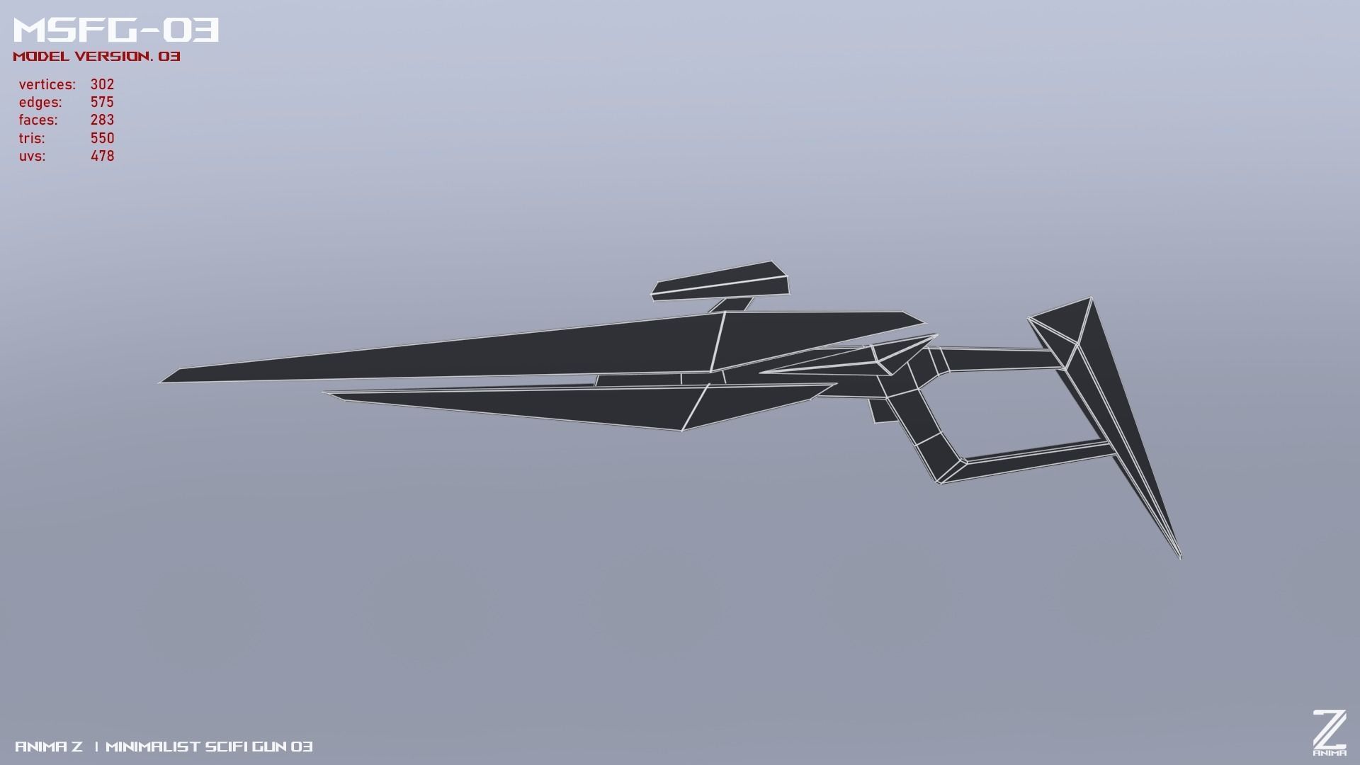 Minimalist scifi gun Low-poly 3D model_9