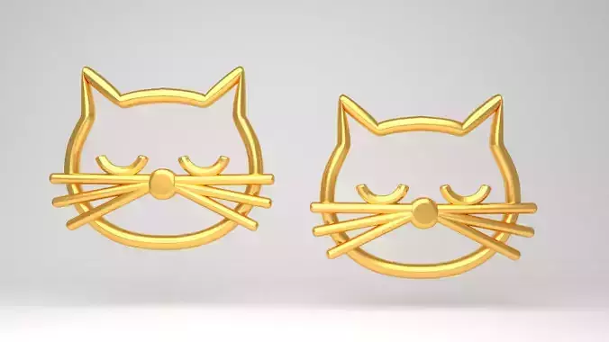 40K Jewelry Gold Cat Earrings 