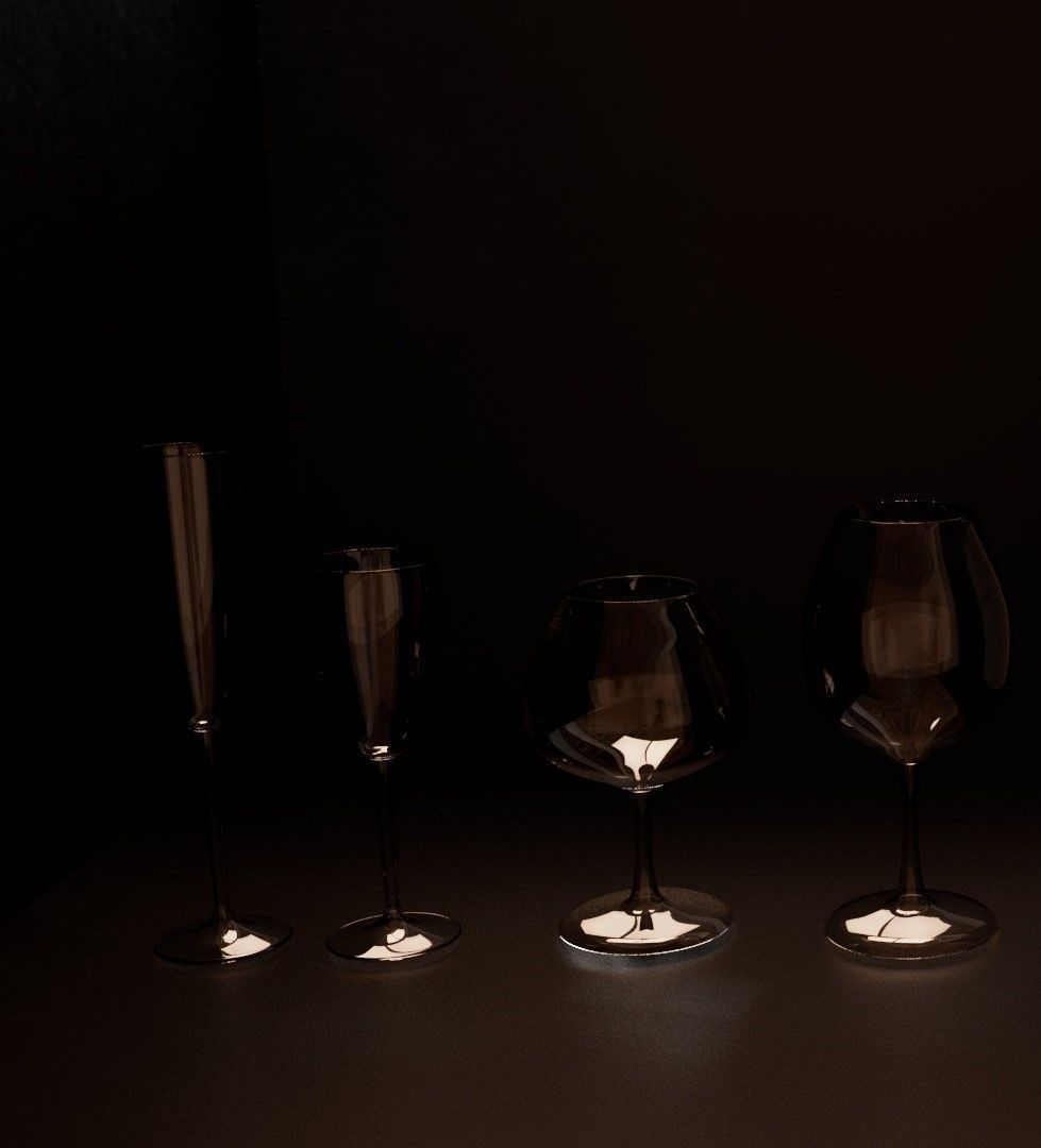 Wine bottle and wine glasses 3D model_5