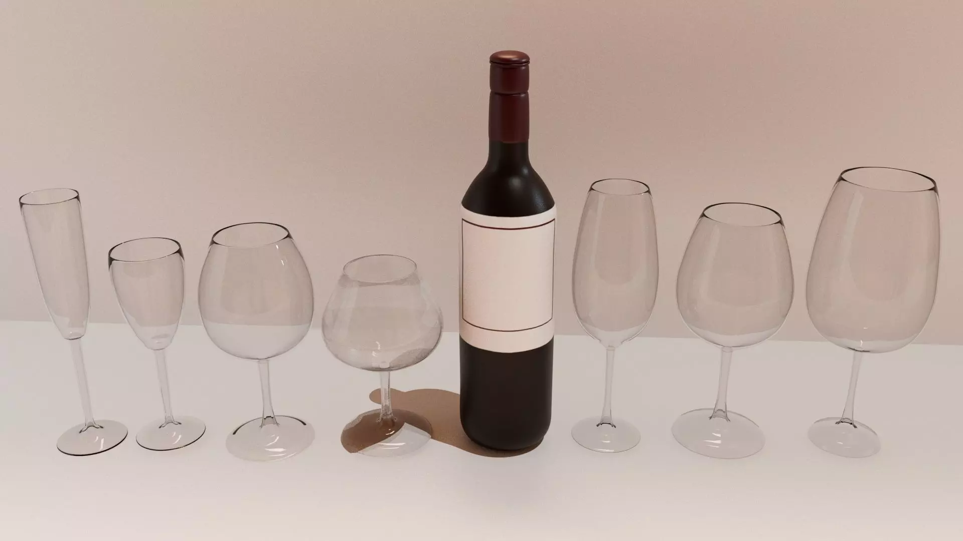 Wine bottle and wine glasses 3D model_0
