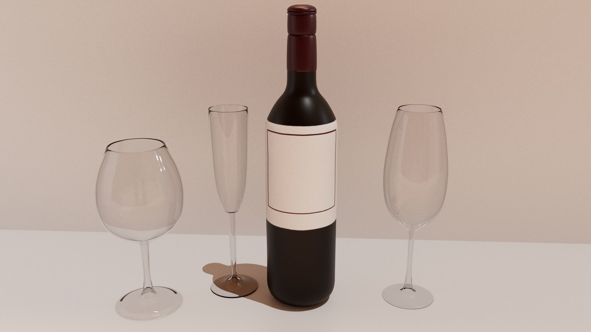Wine bottle and wine glasses 3D model_4