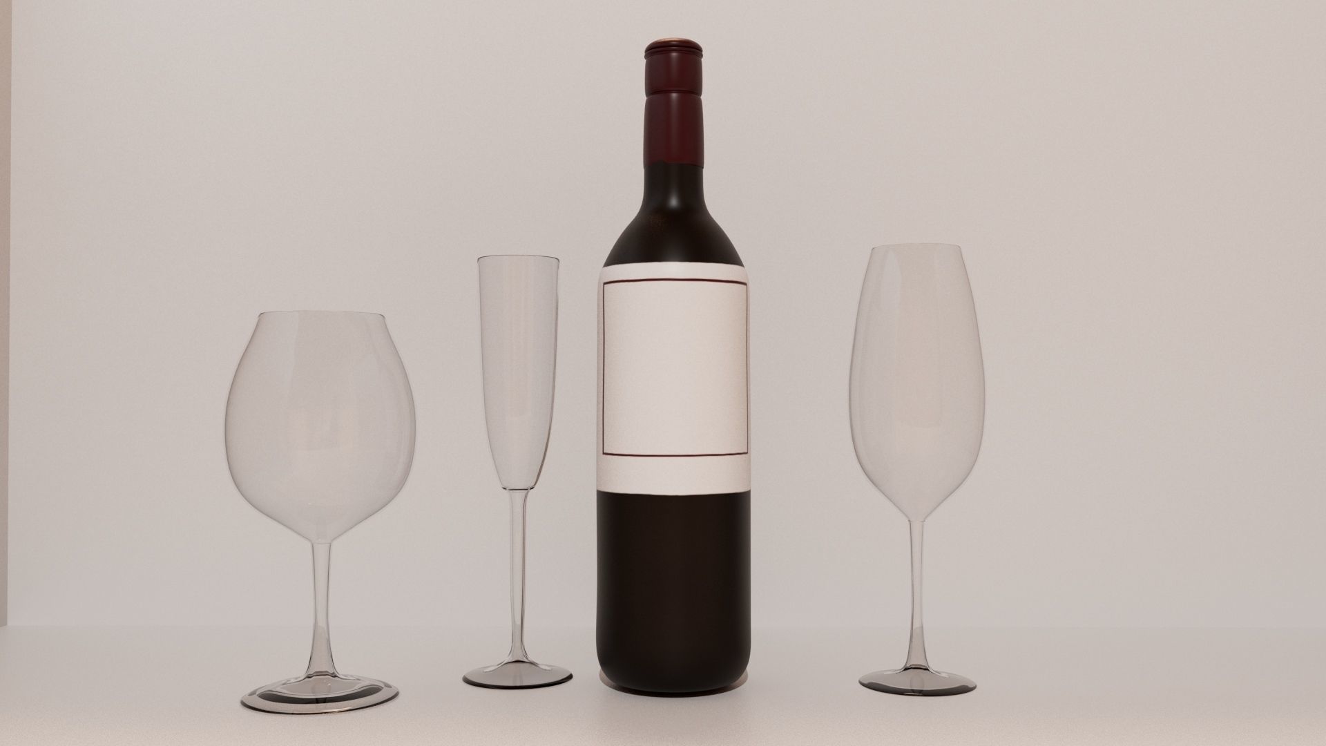 Wine bottle and wine glasses 3D model_3