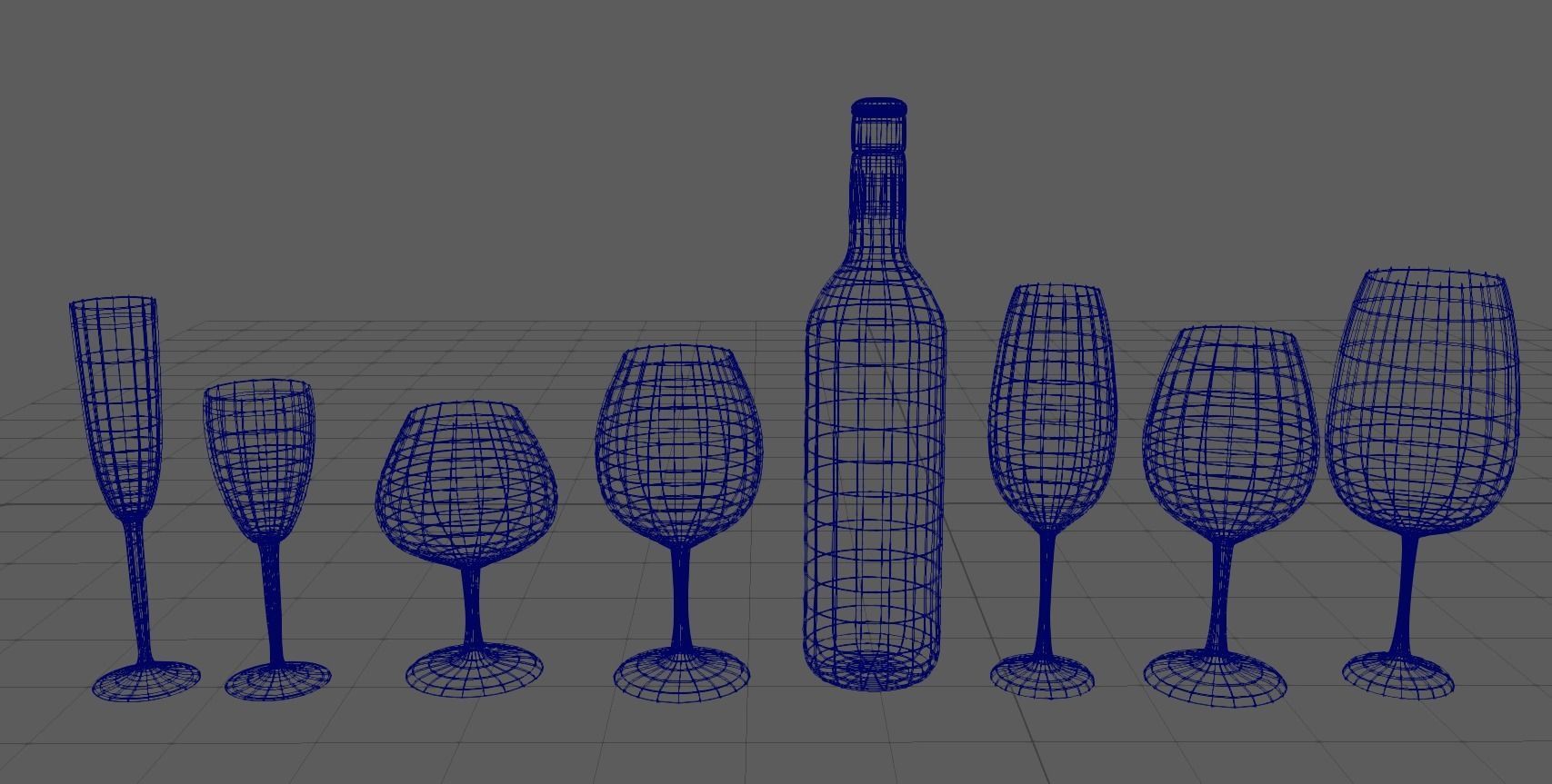 Wine bottle and wine glasses 3D model_7