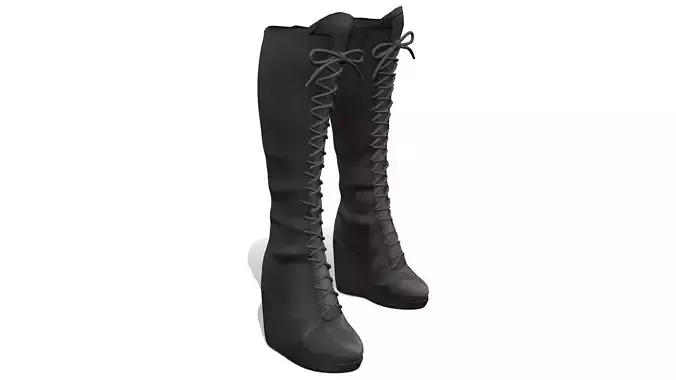 Wedge Heels Lace Up Black Boots