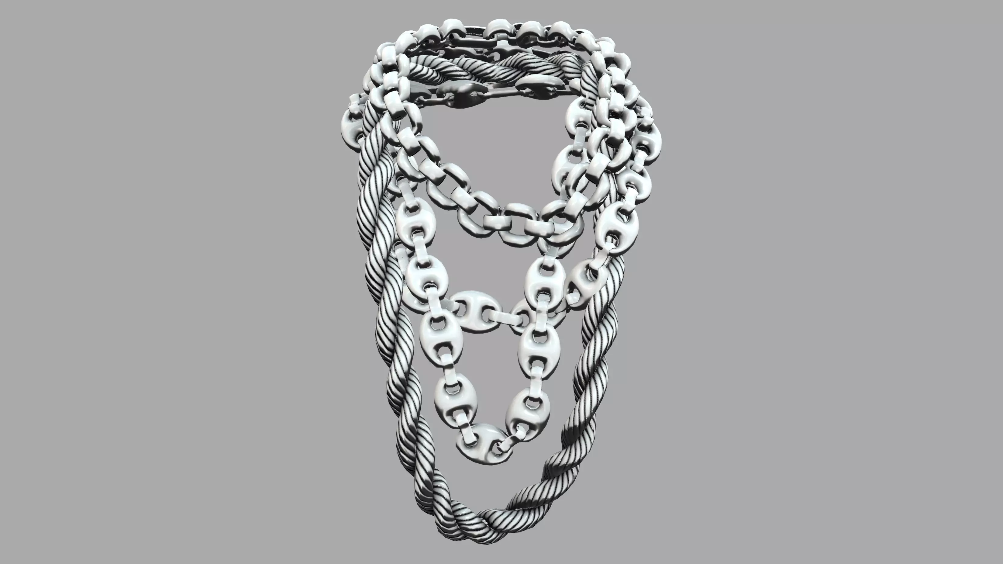 Oversize Metal Chains Multi-Row Huge Rapper Necklace Low-poly 3D model