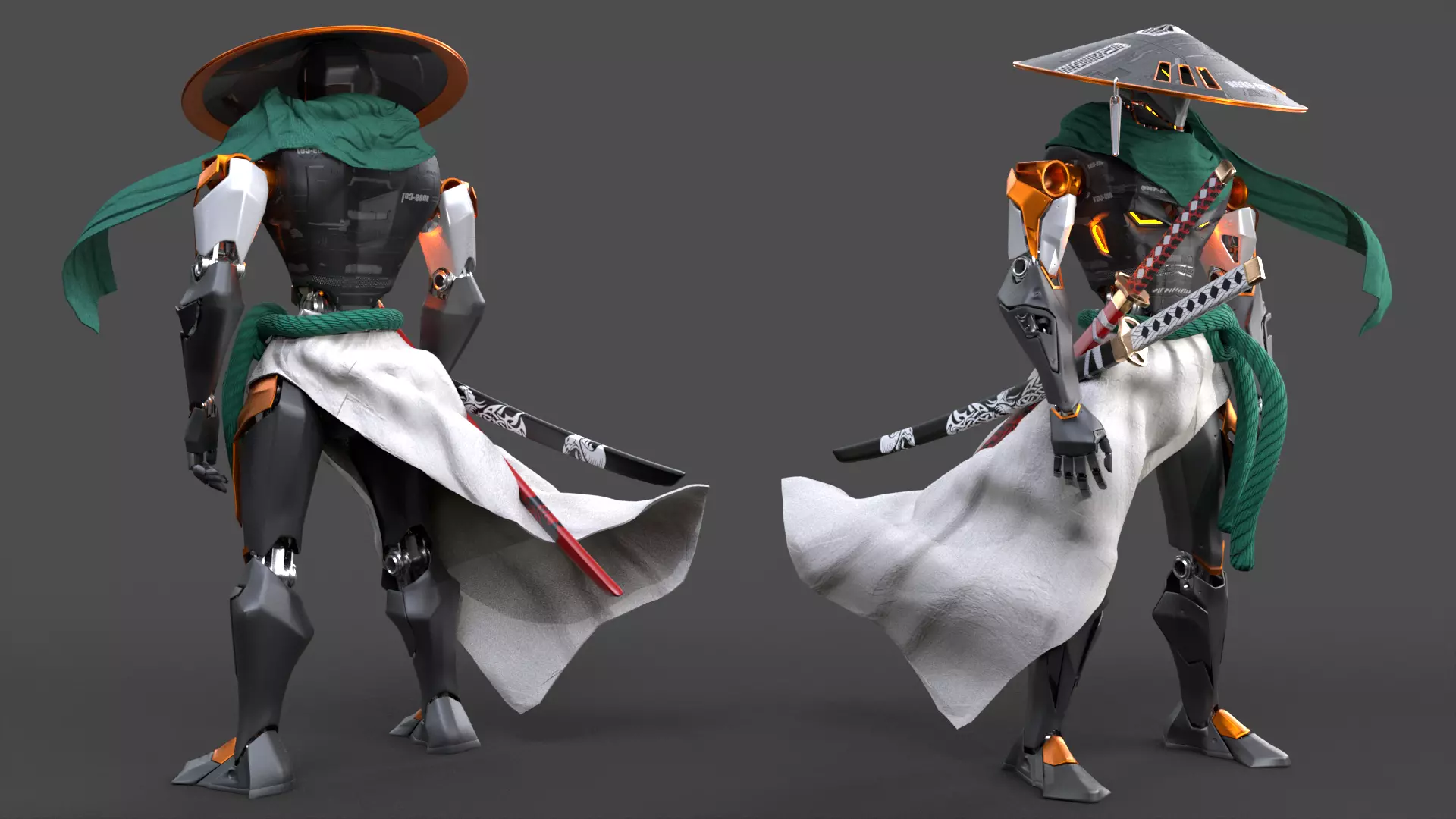 Cyborg Samurai Low-poly 3D model