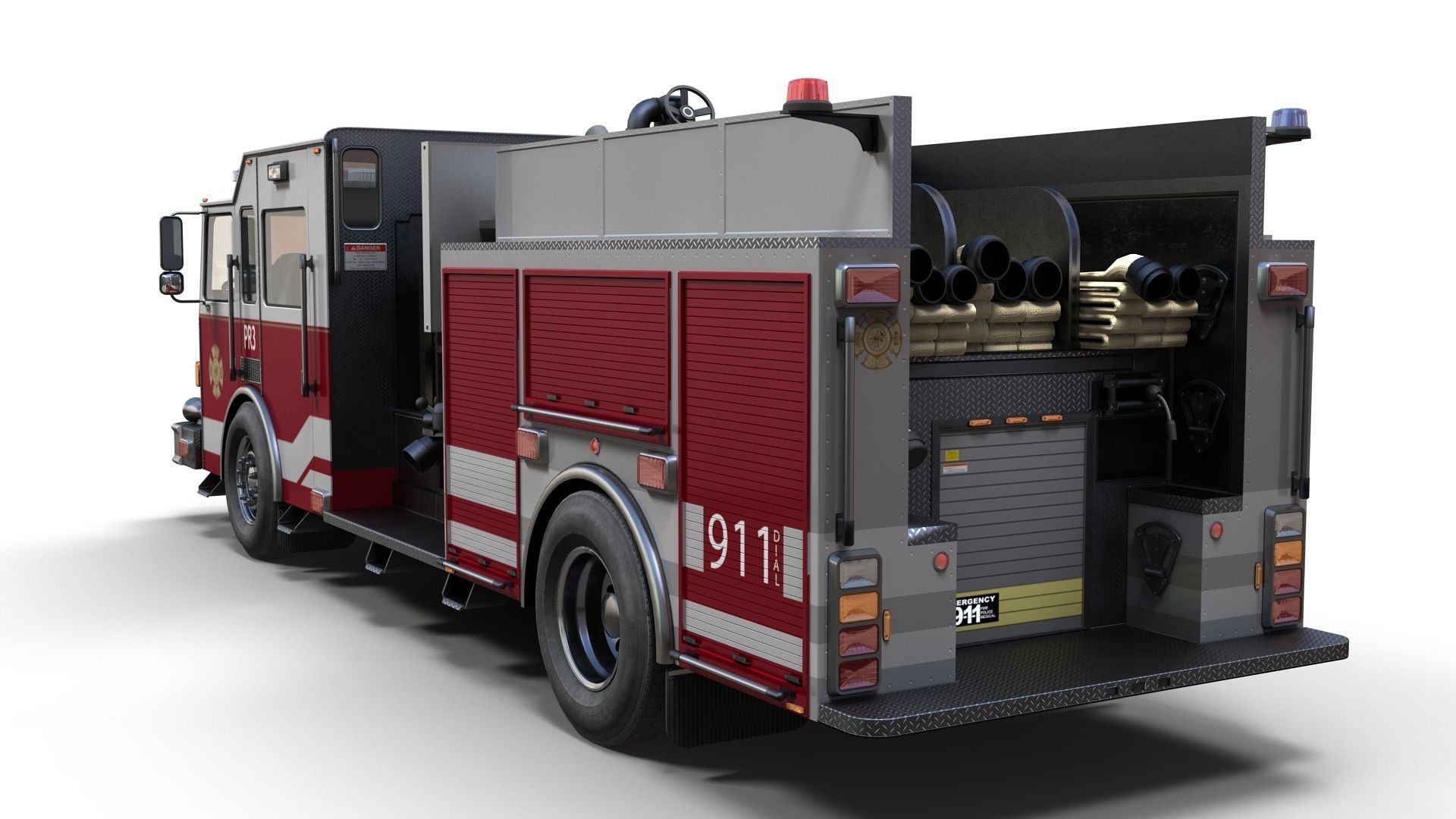 American Fire Truck Low-poly 3D model_7