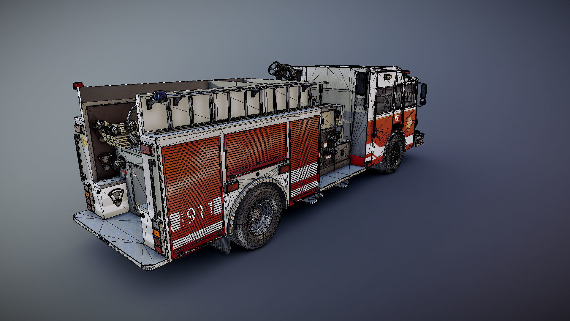 American Fire Truck Low-poly 3D model_27