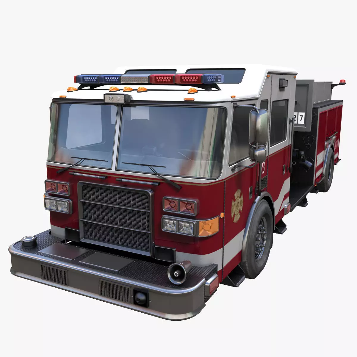American Fire Truck Low-poly 3D model_0