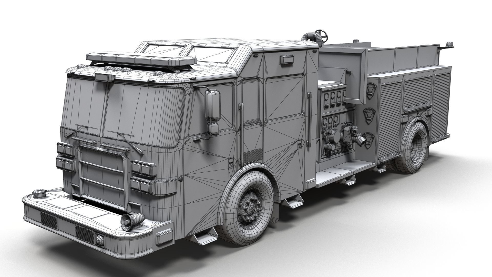 American Fire Truck Low-poly 3D model_9