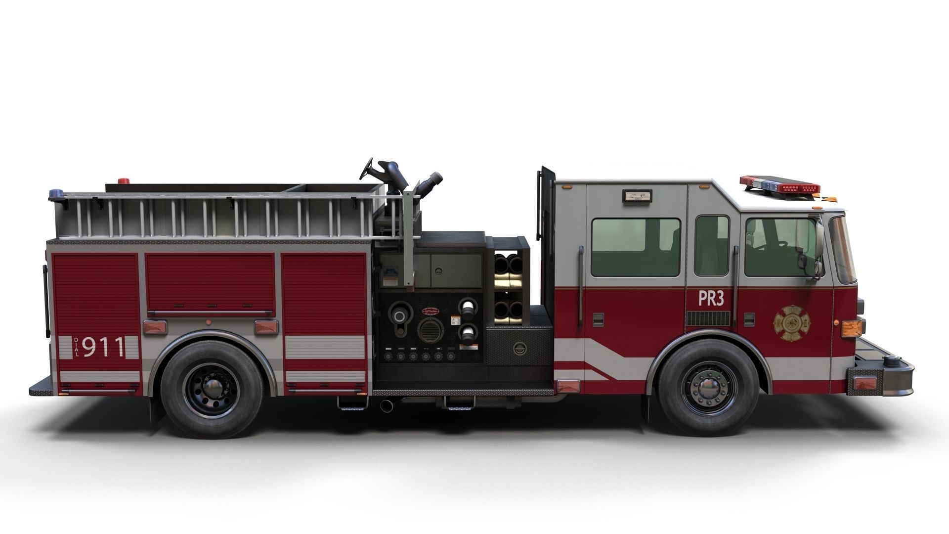 American Fire Truck Low-poly 3D model_4