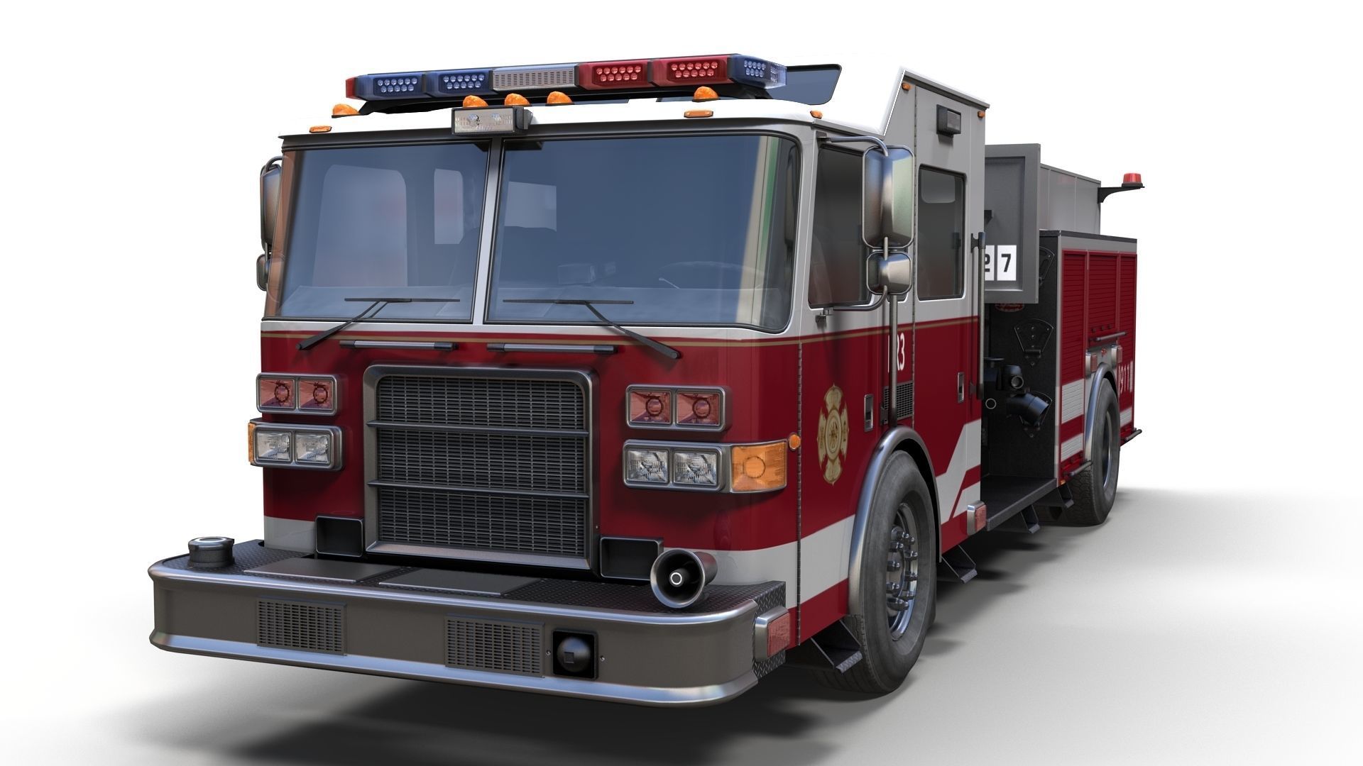 American Fire Truck Low-poly 3D model_6