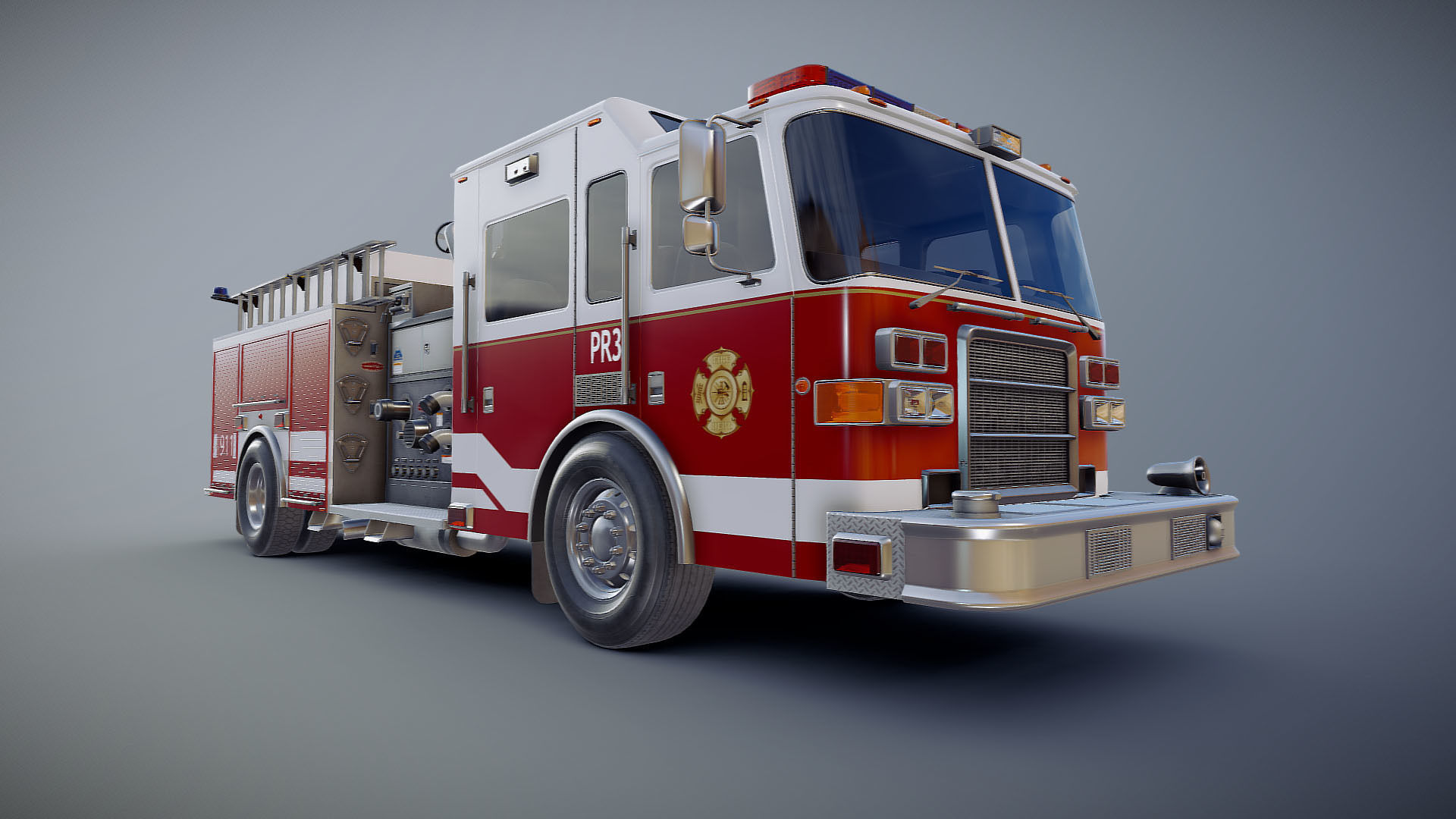 American Fire Truck Low-poly 3D model_18