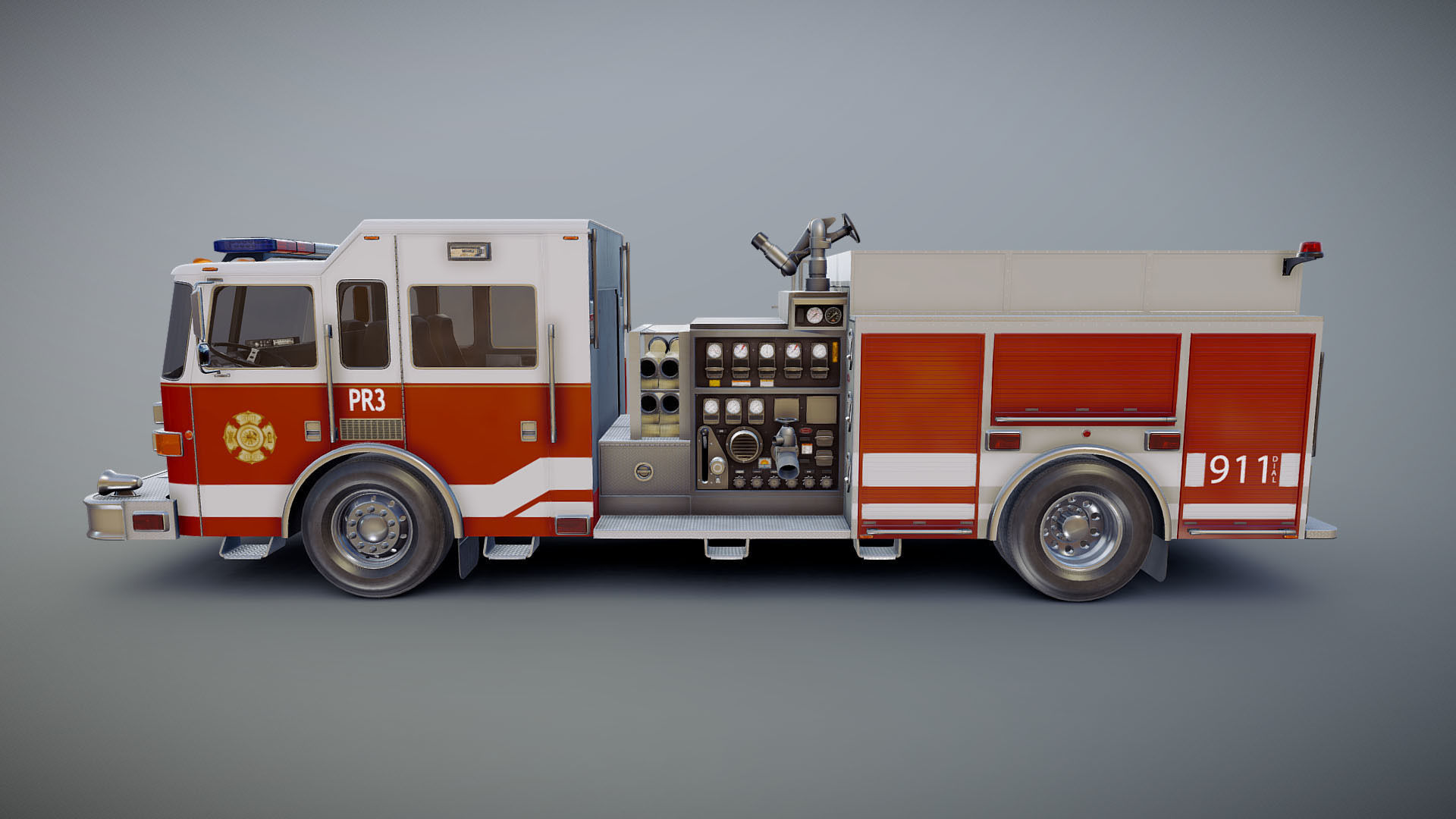 American Fire Truck Low-poly 3D model_20