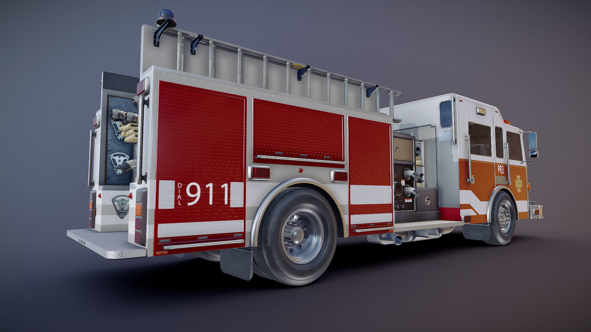 American Fire Truck Low-poly 3D model_24