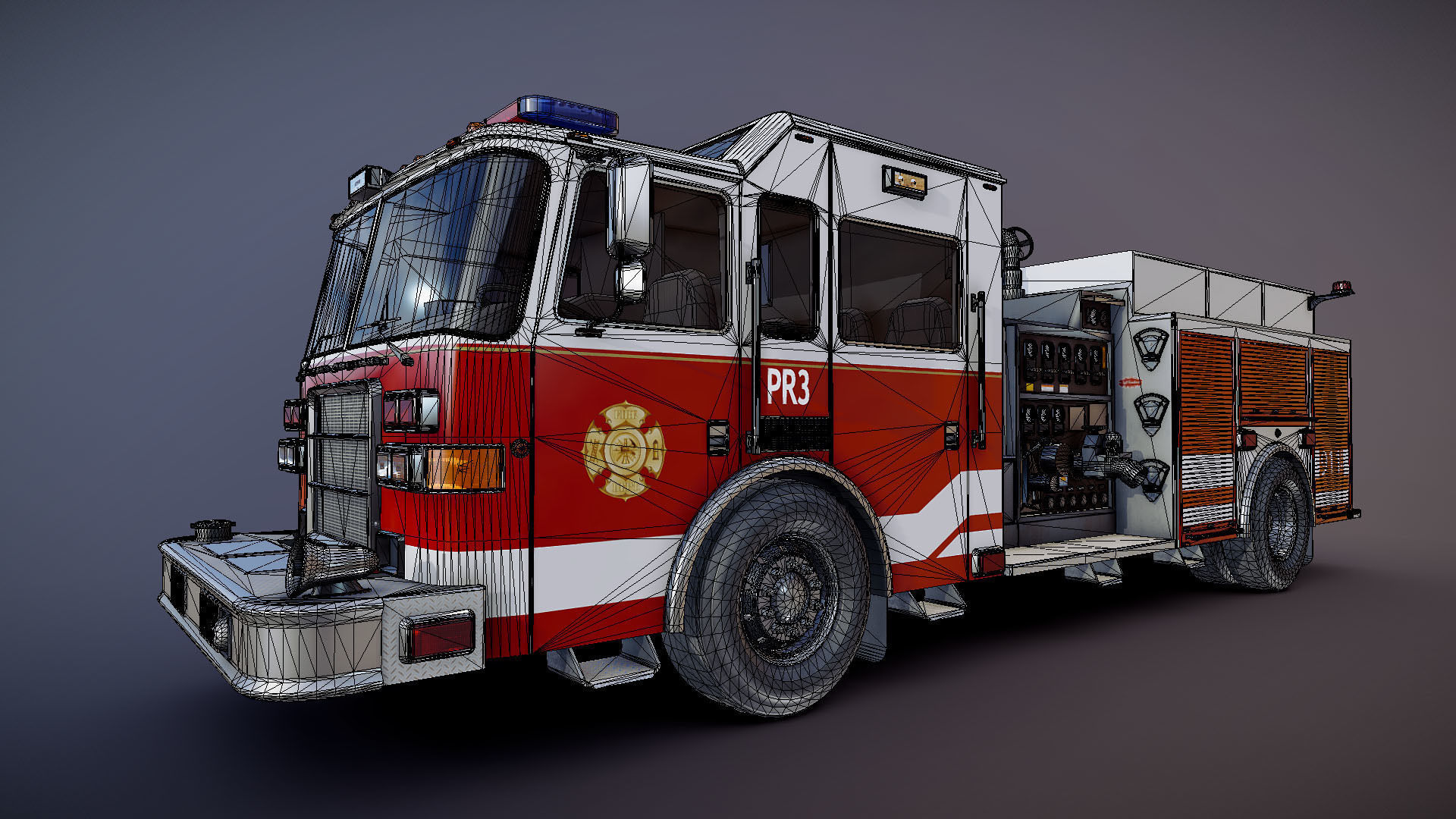 American Fire Truck Low-poly 3D model_26