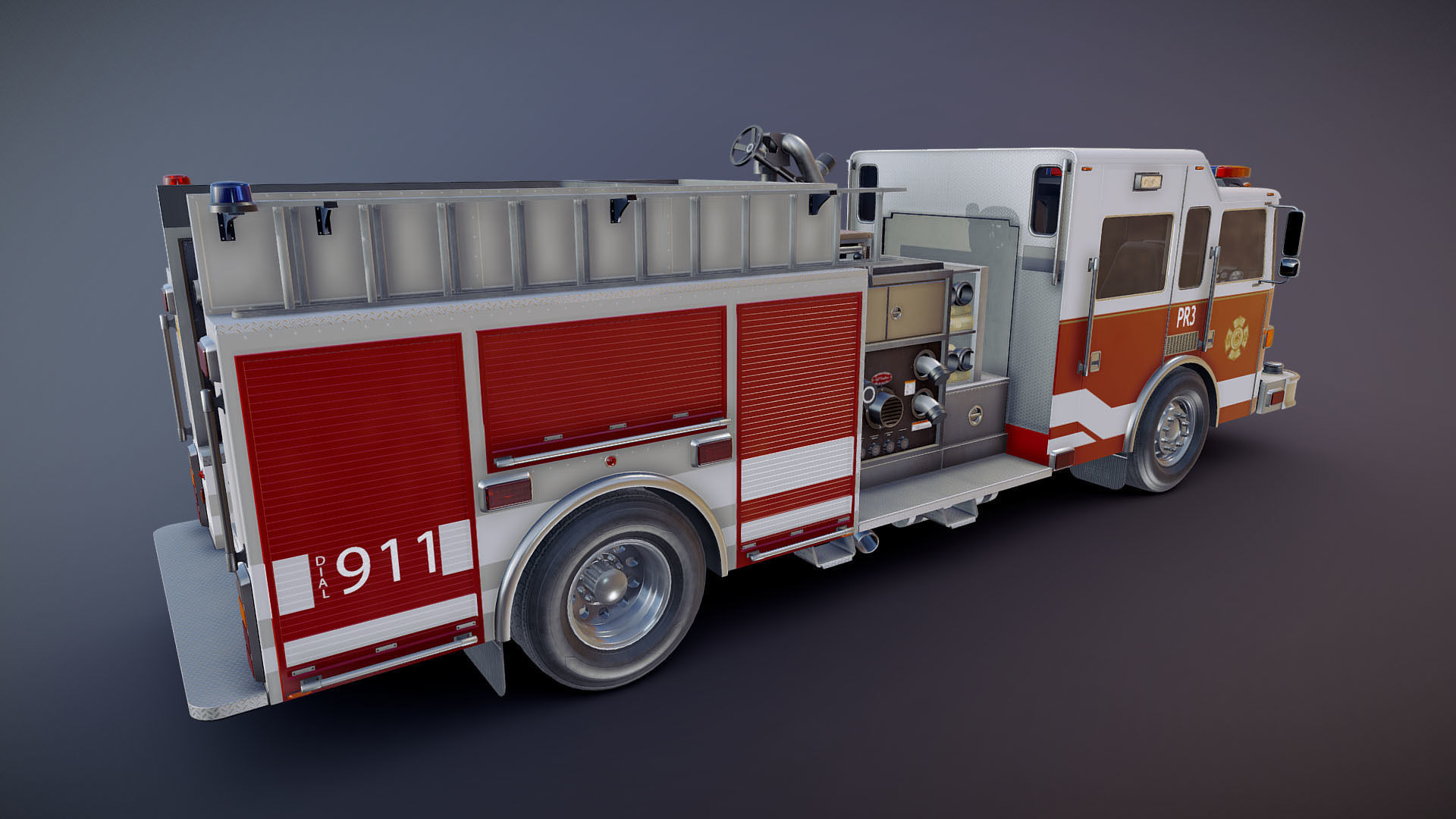 American Fire Truck Low-poly 3D model_19