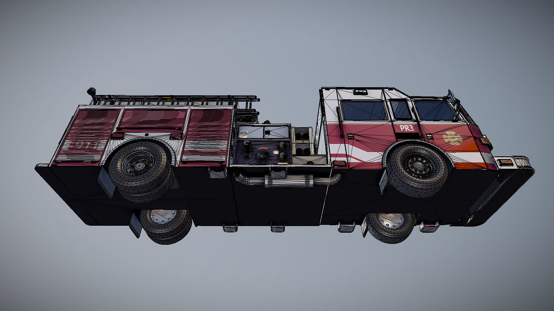 American Fire Truck Low-poly 3D model_29