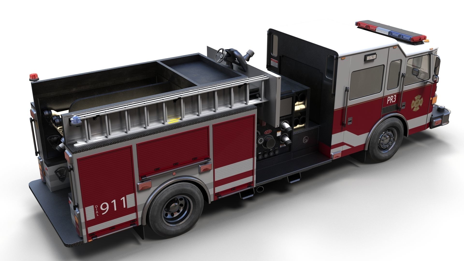 American Fire Truck Low-poly 3D model_2