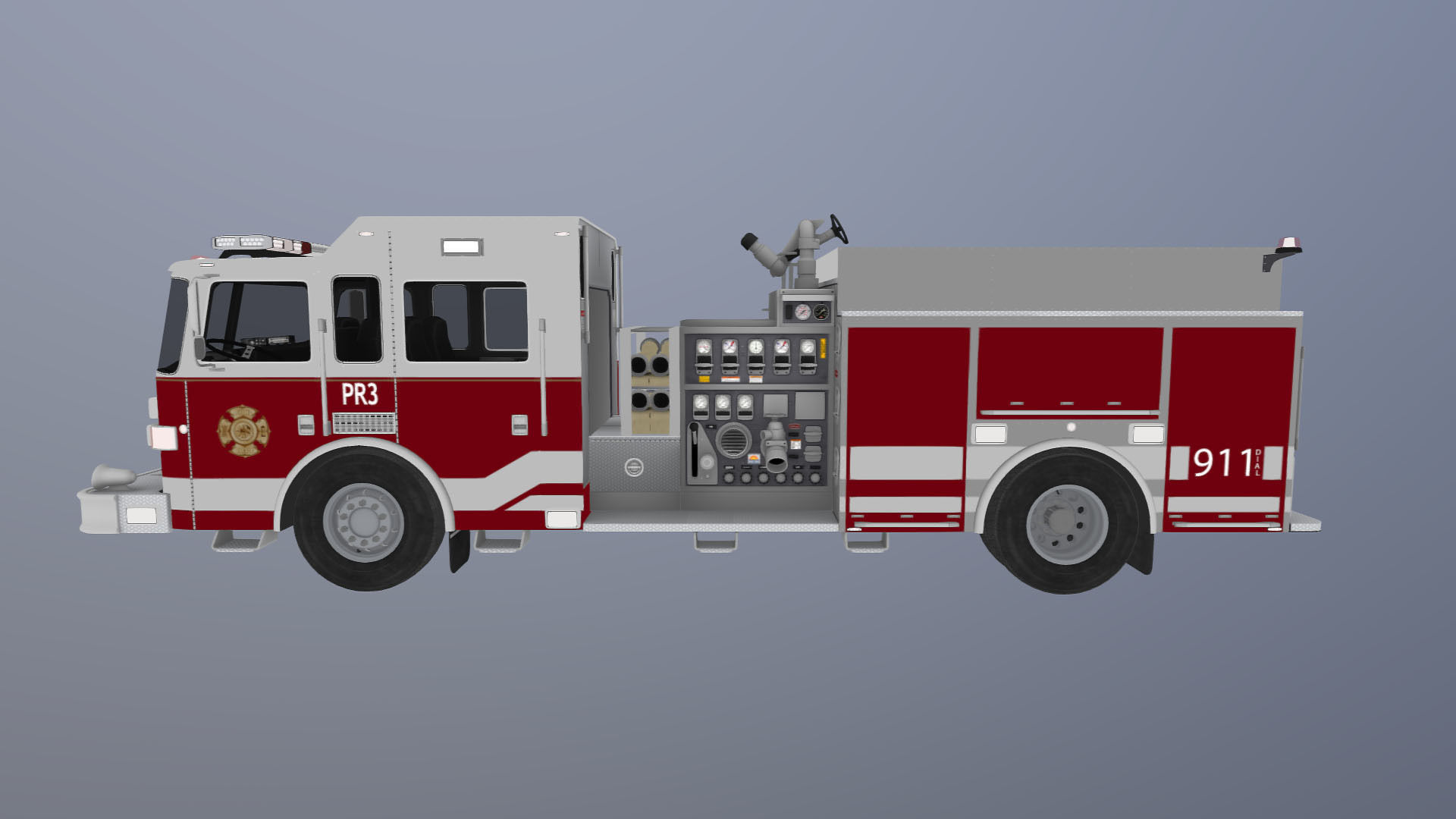 American Fire Truck Low-poly 3D model_38