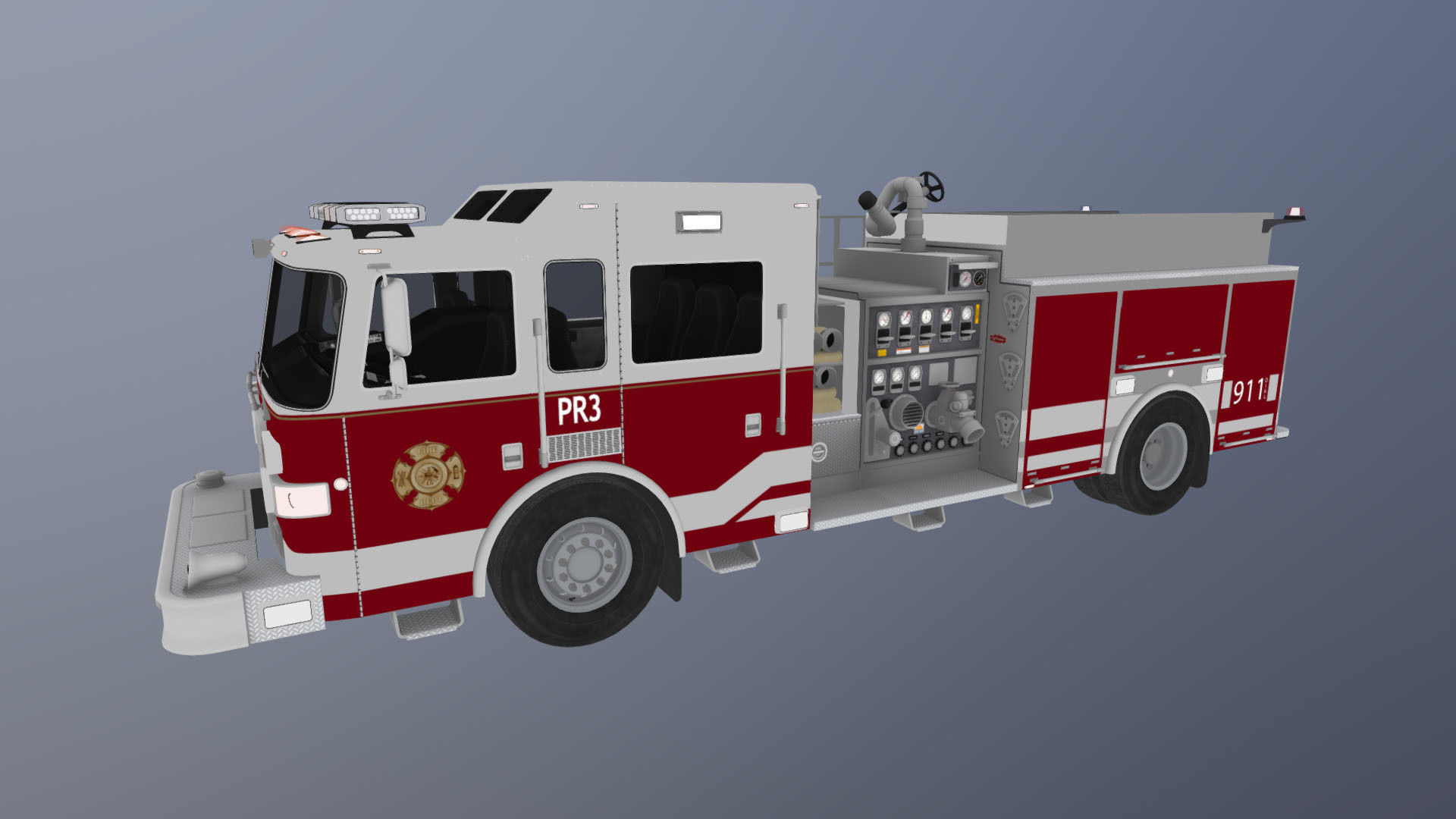 American Fire Truck Low-poly 3D model_35