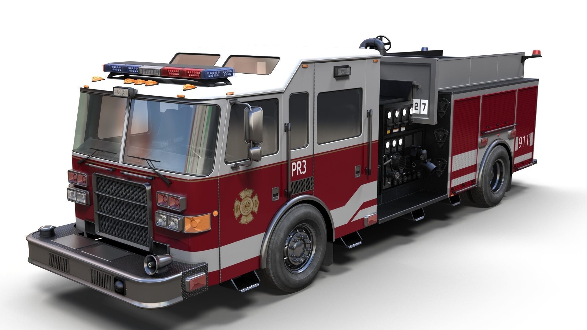 American Fire Truck Low-poly 3D model_1