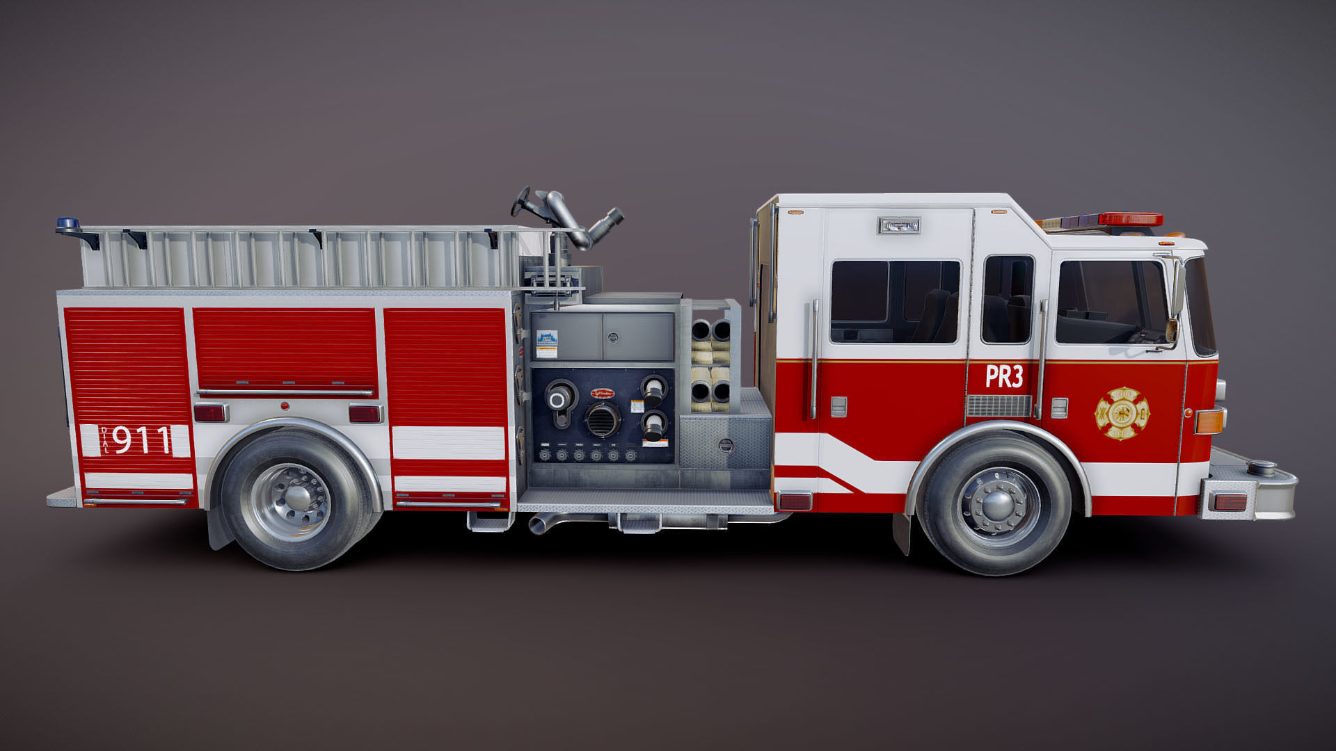 American Fire Truck Low-poly 3D model_21