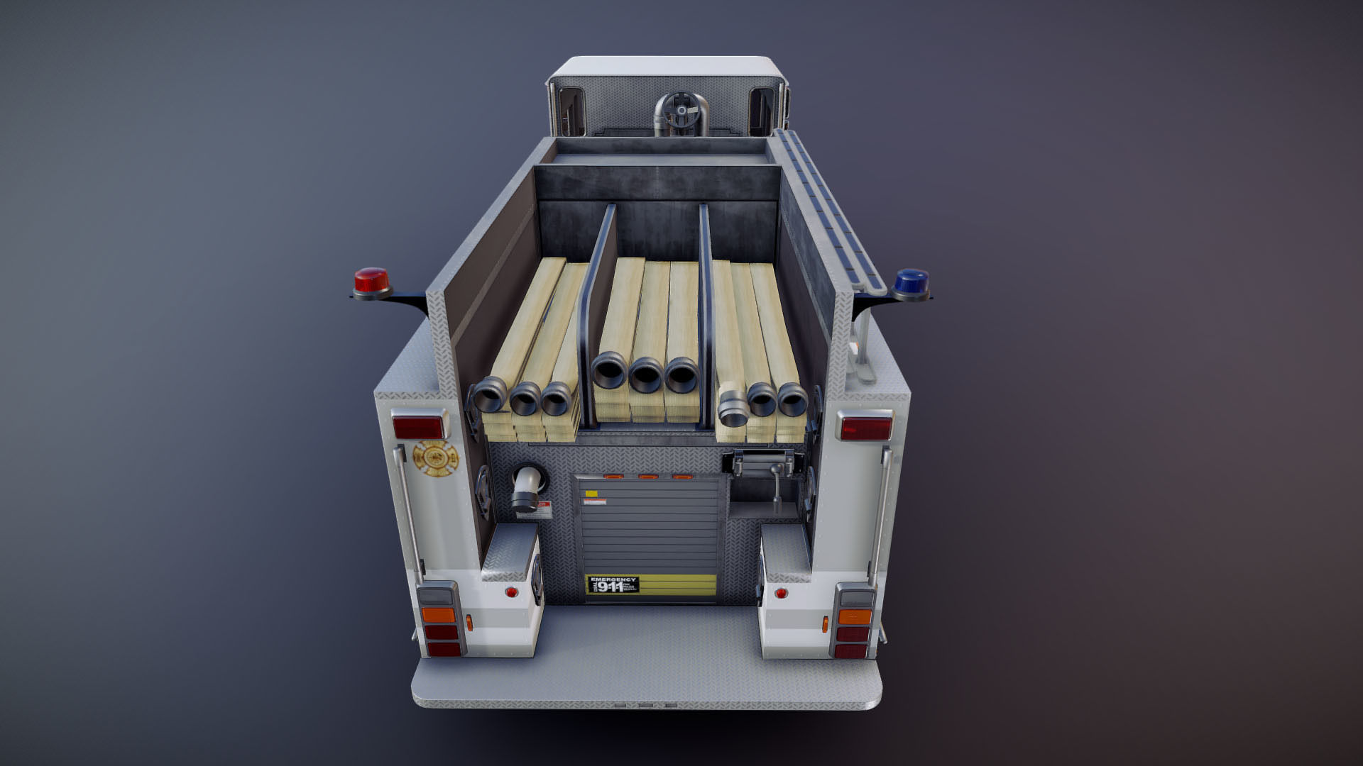 American Fire Truck Low-poly 3D model_23