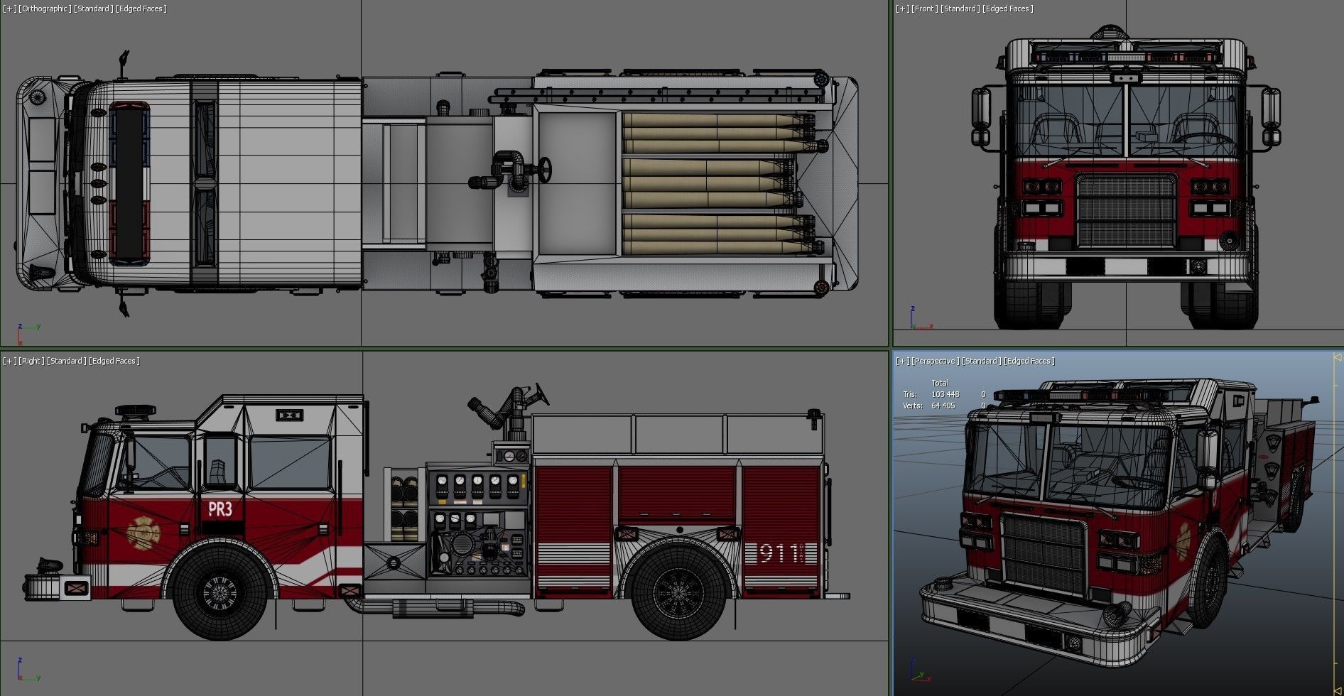 American Fire Truck Low-poly 3D model_41