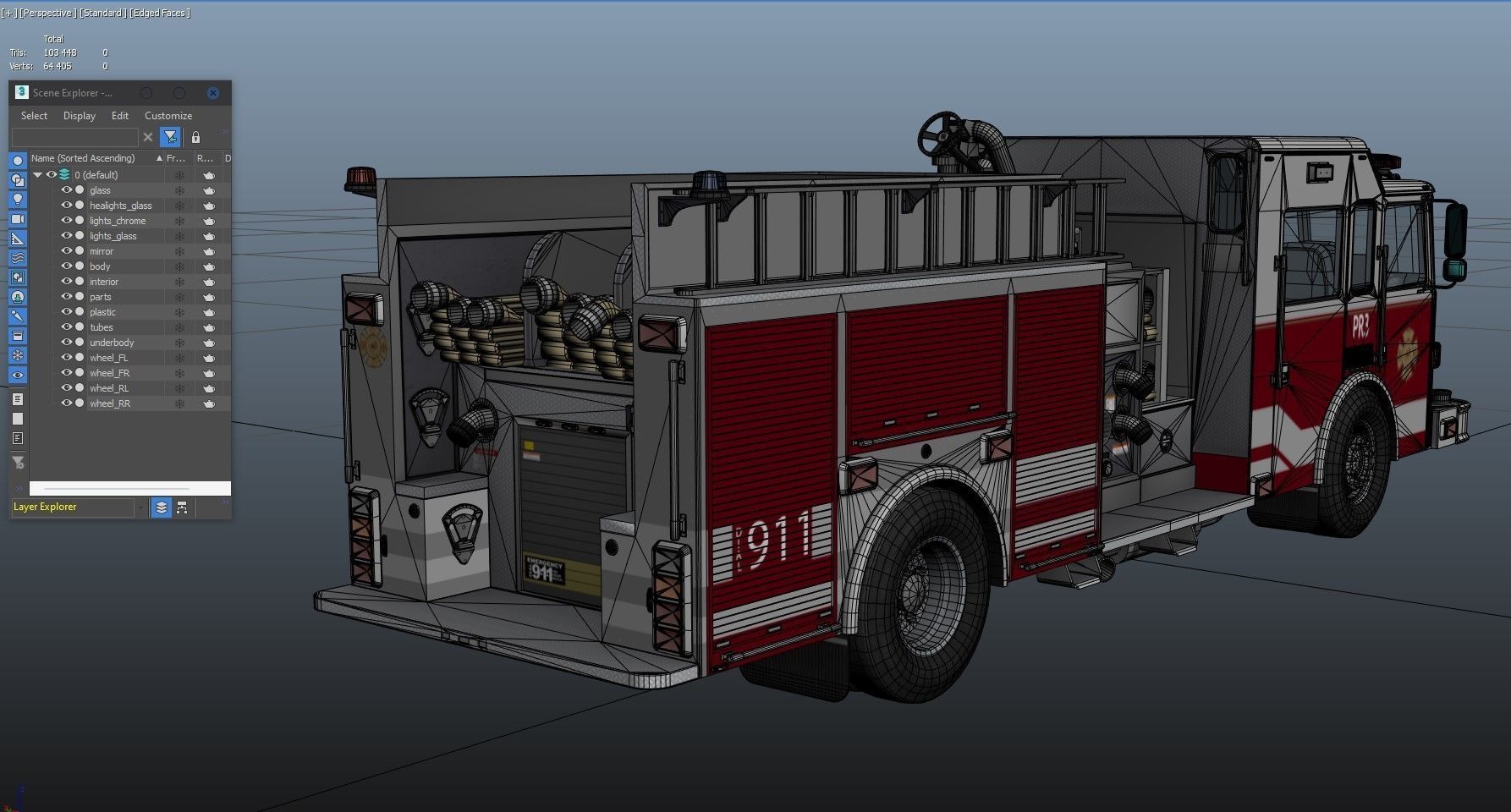 American Fire Truck Low-poly 3D model_40