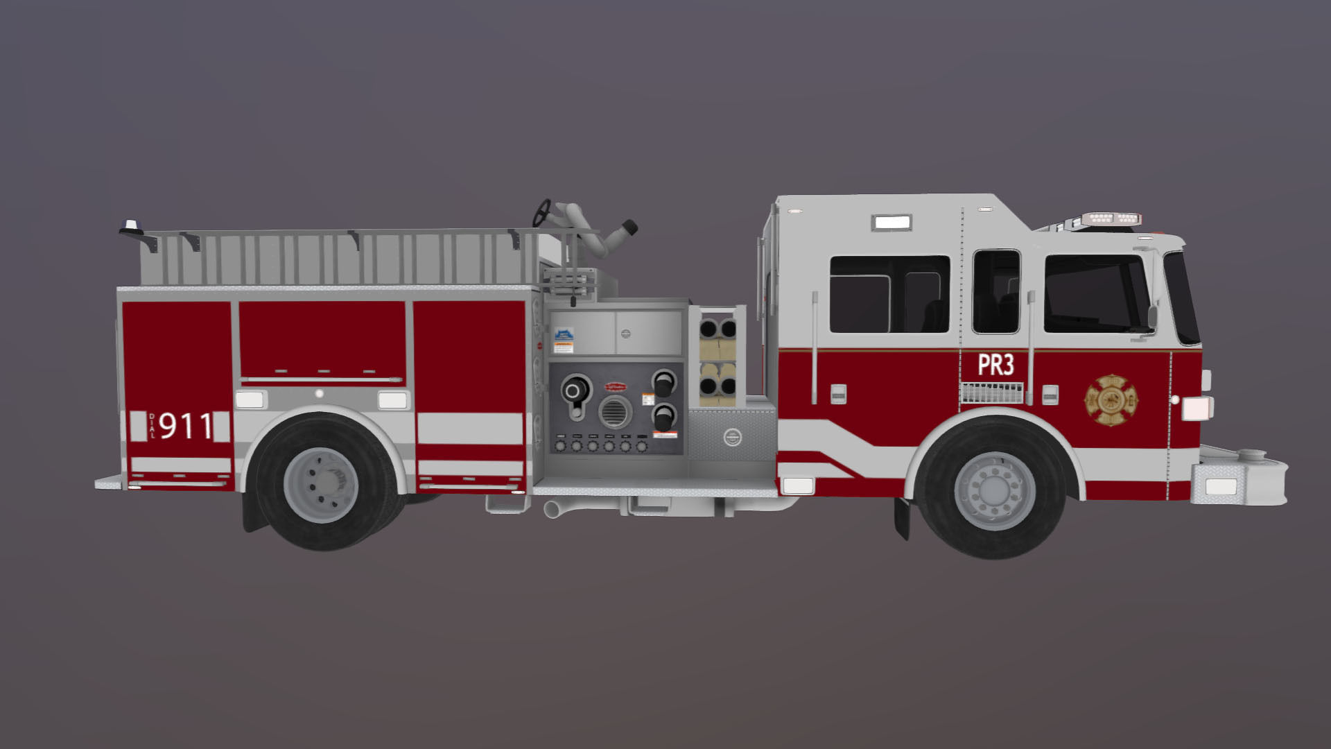 American Fire Truck Low-poly 3D model_36