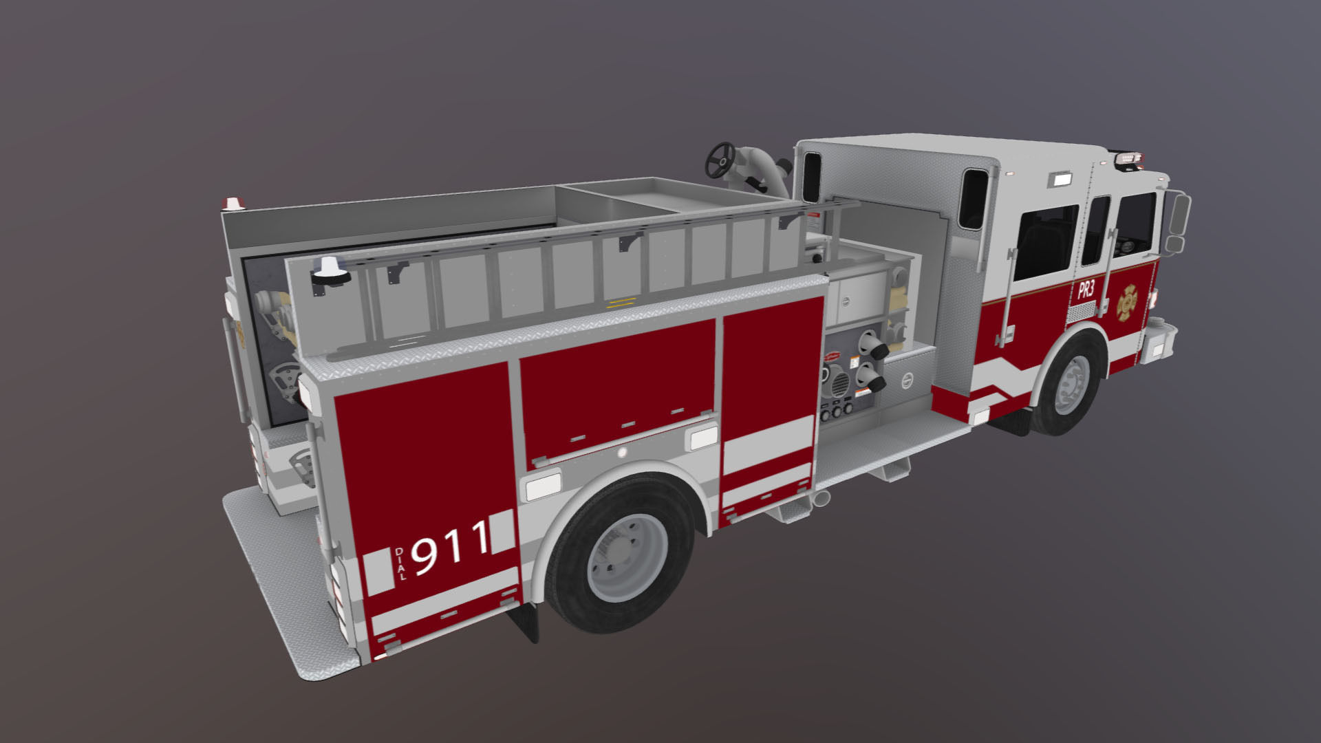 American Fire Truck Low-poly 3D model_37