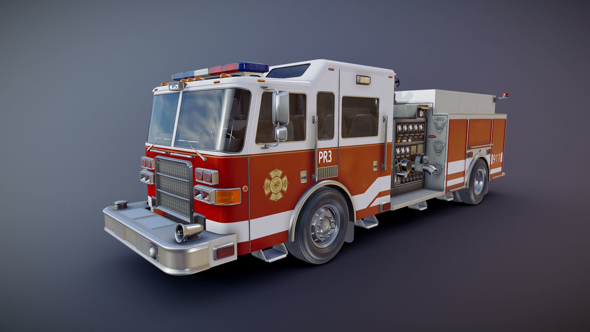 American Fire Truck Low-poly 3D model_17
