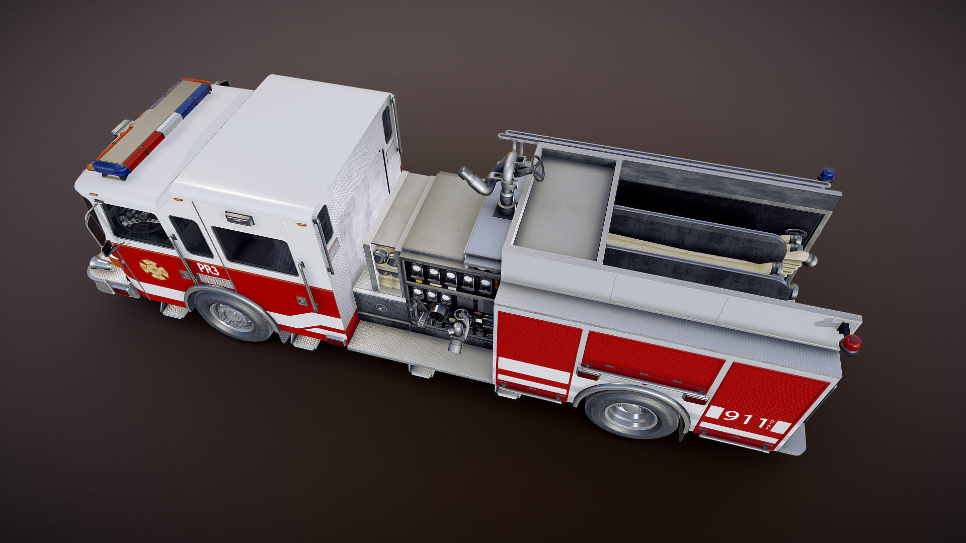 American Fire Truck Low-poly 3D model_22