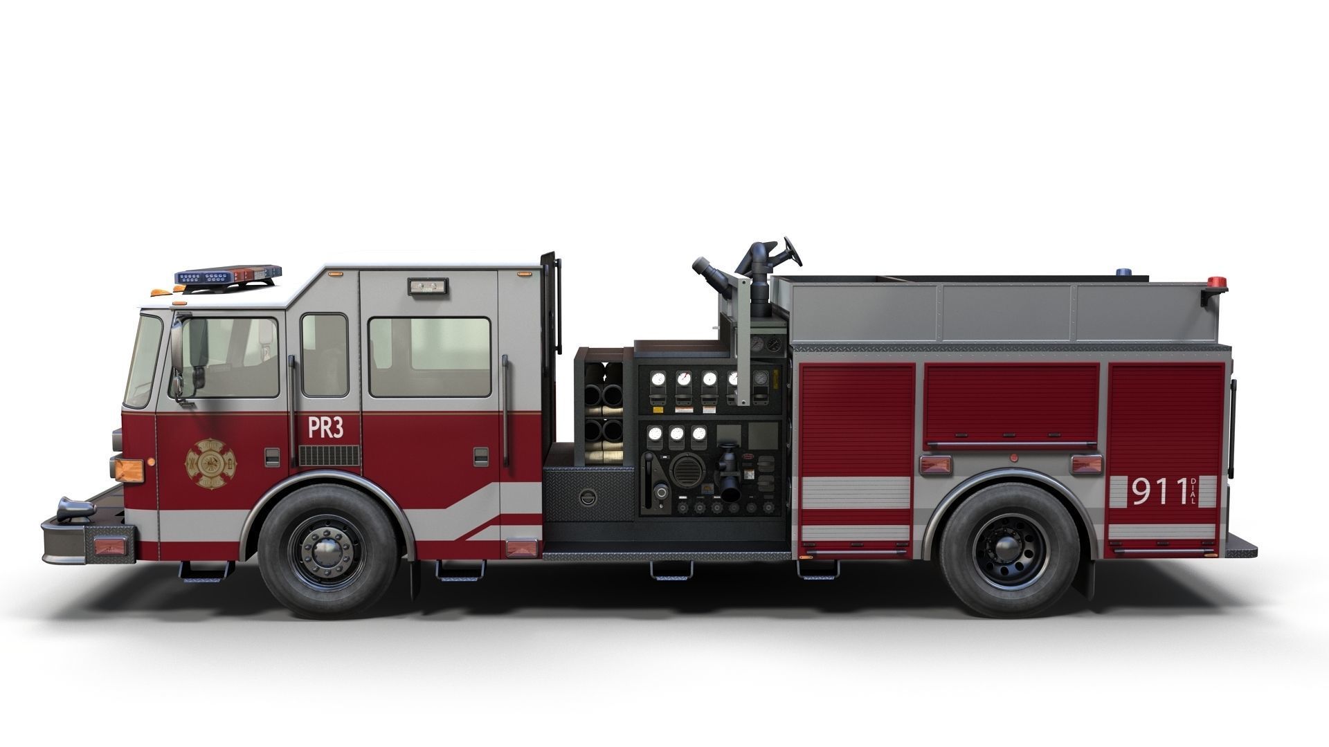 American Fire Truck Low-poly 3D model_3
